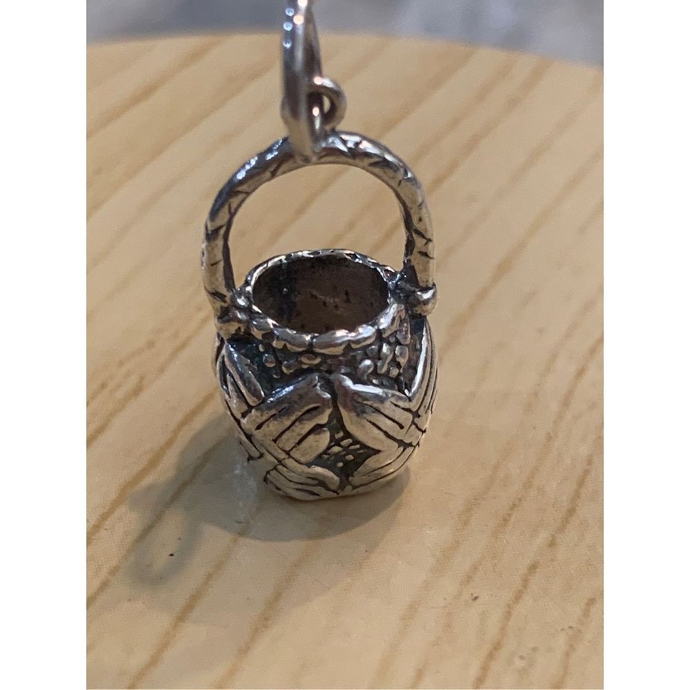 .925 Vintage Ornate Basket with Handle Sterling Silver Jewelry Charm